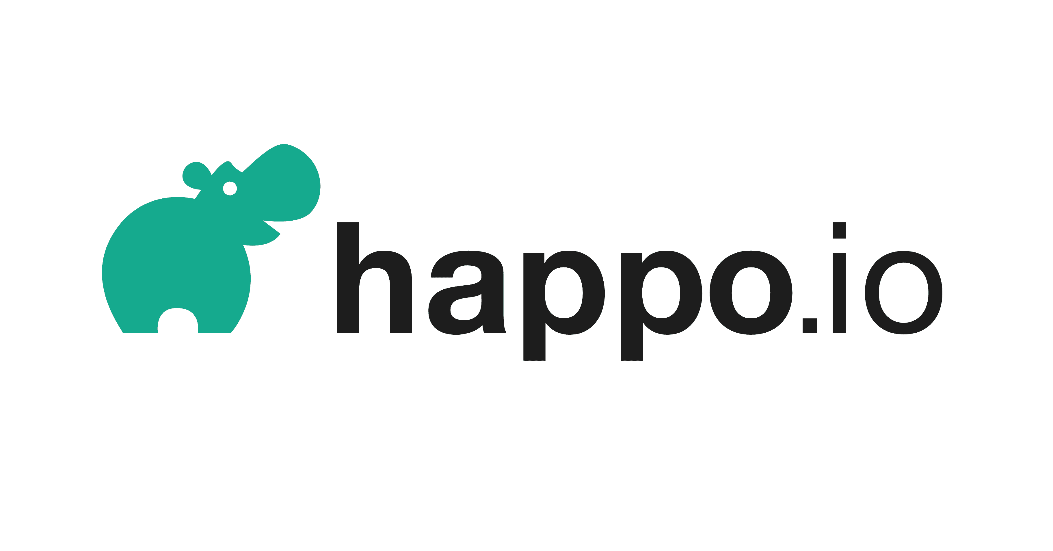 The second Happo logo: the smiling cartoon hippo beside the happo.io wordmark